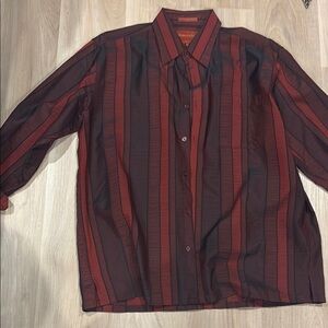 Alberto Fermani Red and Black Striped Dress Shirt
